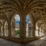 Intricate architectural design of the cloisters at Monasterio de San Zoilo, Palencia, Spain.