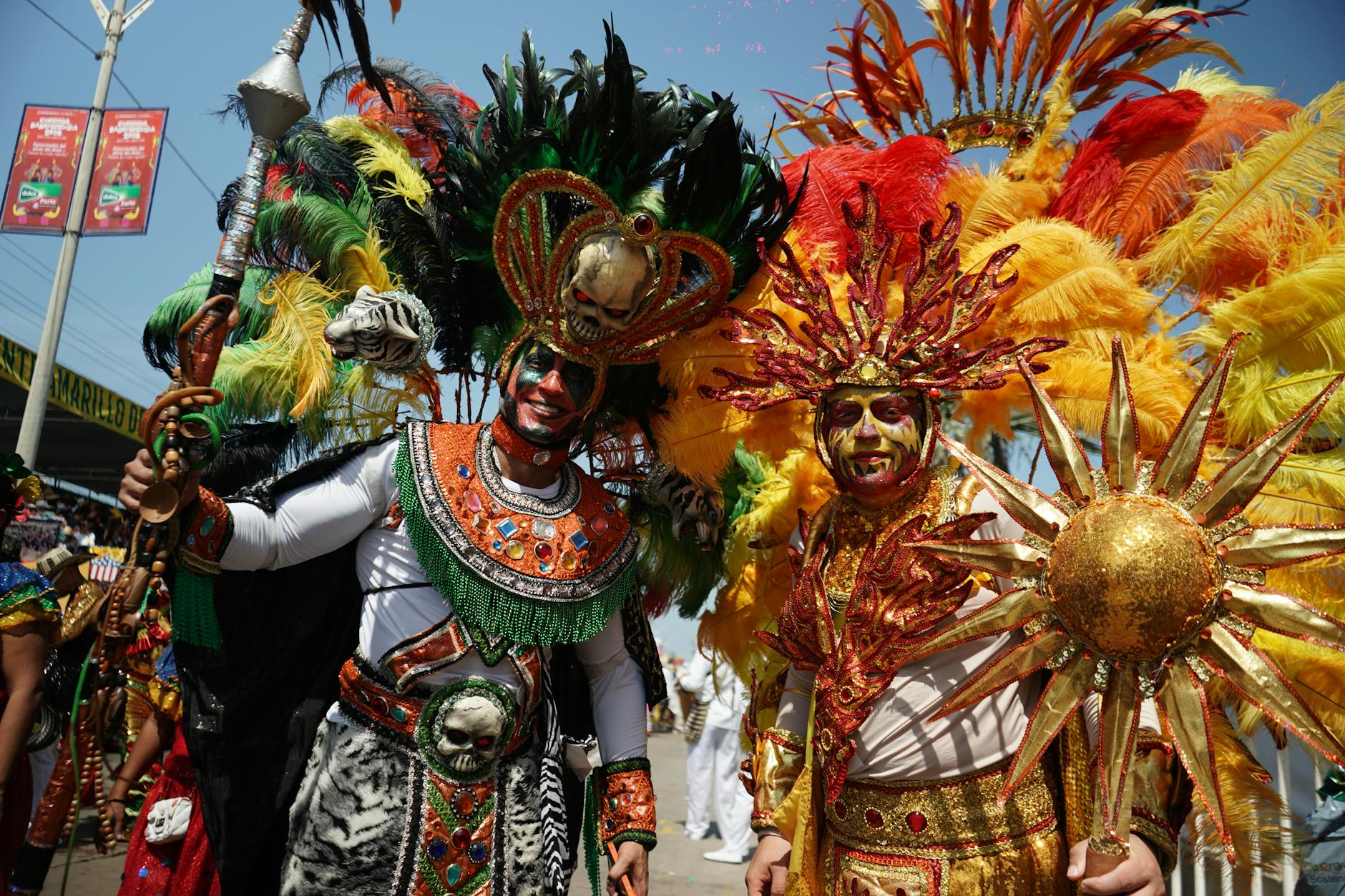 Colorful costumes at Barranquilla Carnival, a lively cultural festivity in Colombia.